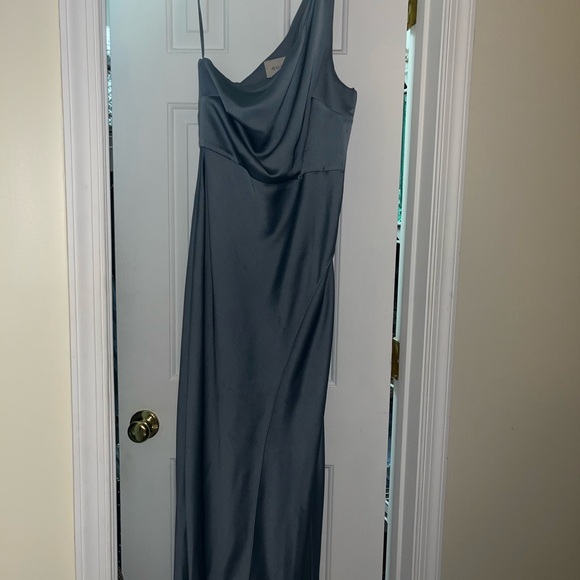 BHLDN Dylan One-Shoulder Satin Side-Slit Gown - Picture 2 of 5